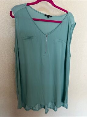 Papermoon Sleeveless Mint Blouse with Front Zip